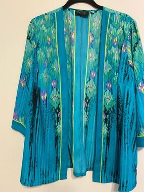 Bob Mackie Turquoise Floral Open-Front Kimono Jacket, like new